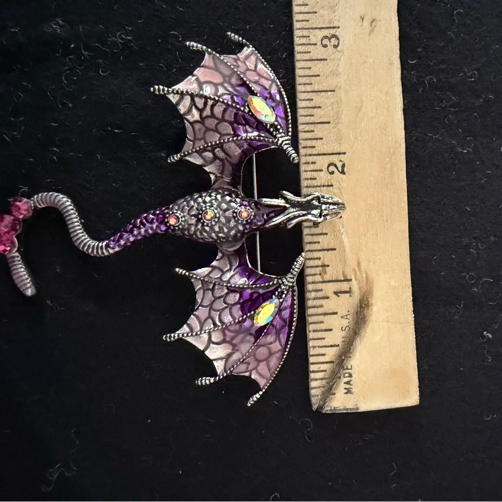 Enchanted Purple and Silver Dragon Crystal Brooch